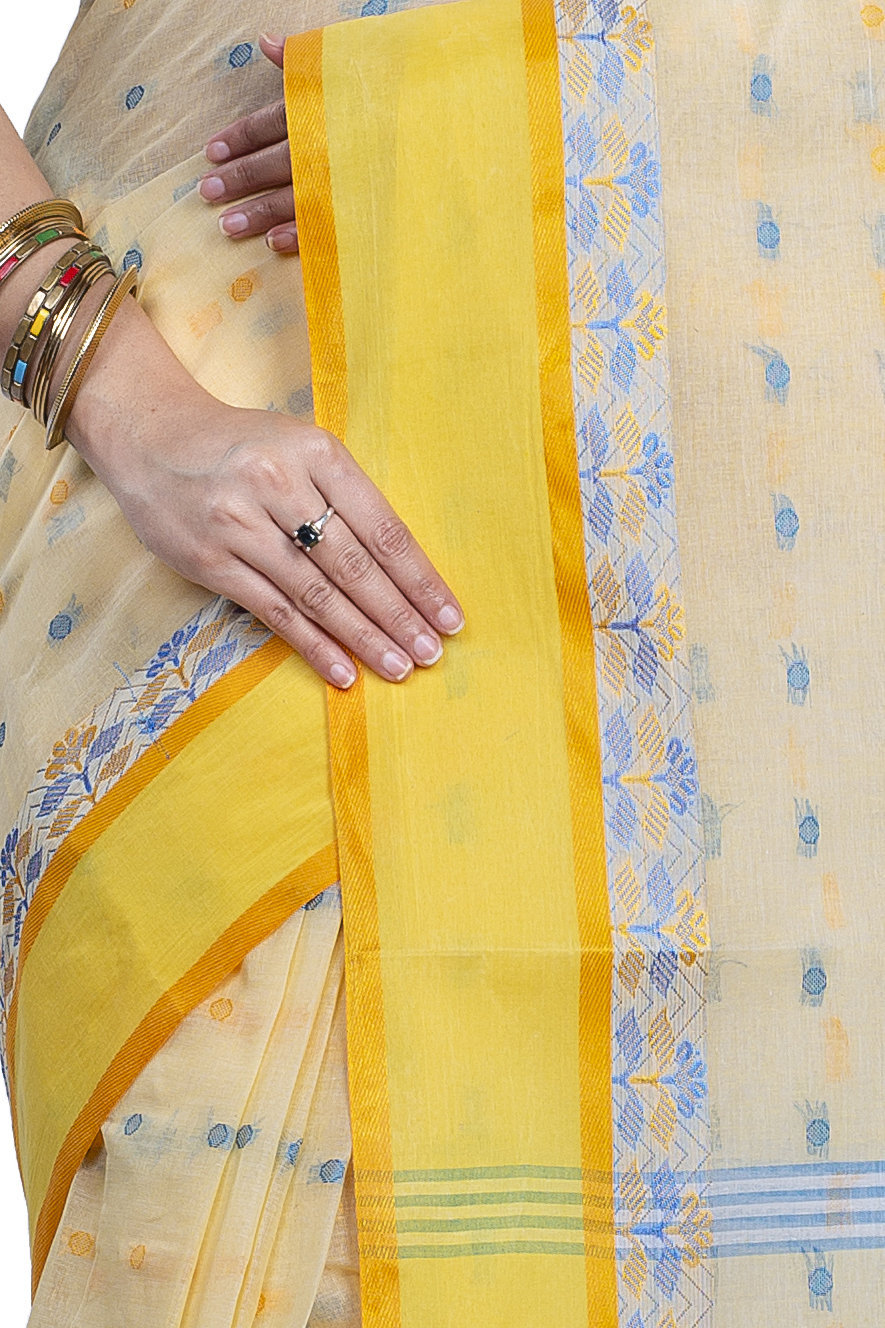 Off-White Pure Cotton JoraPata Tant Saree (780)